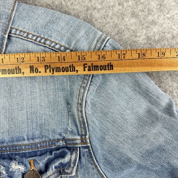 Hollister Trucker Jean Jacket Mens M Blue Distressed Denim Casual Western Y2K - Picture 13 of 16